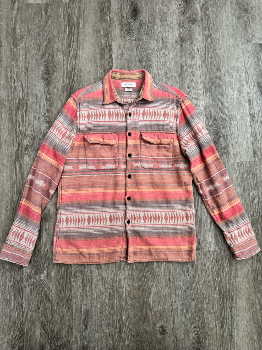 Urban Outfitters Coral and Gray Striped Button-Up Shirt Jacket